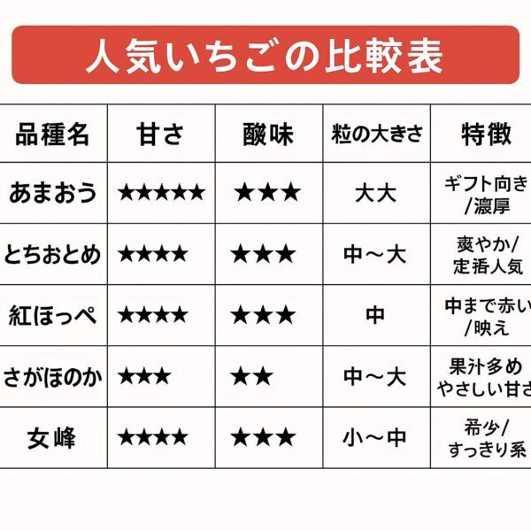 人気いちごの比較表
