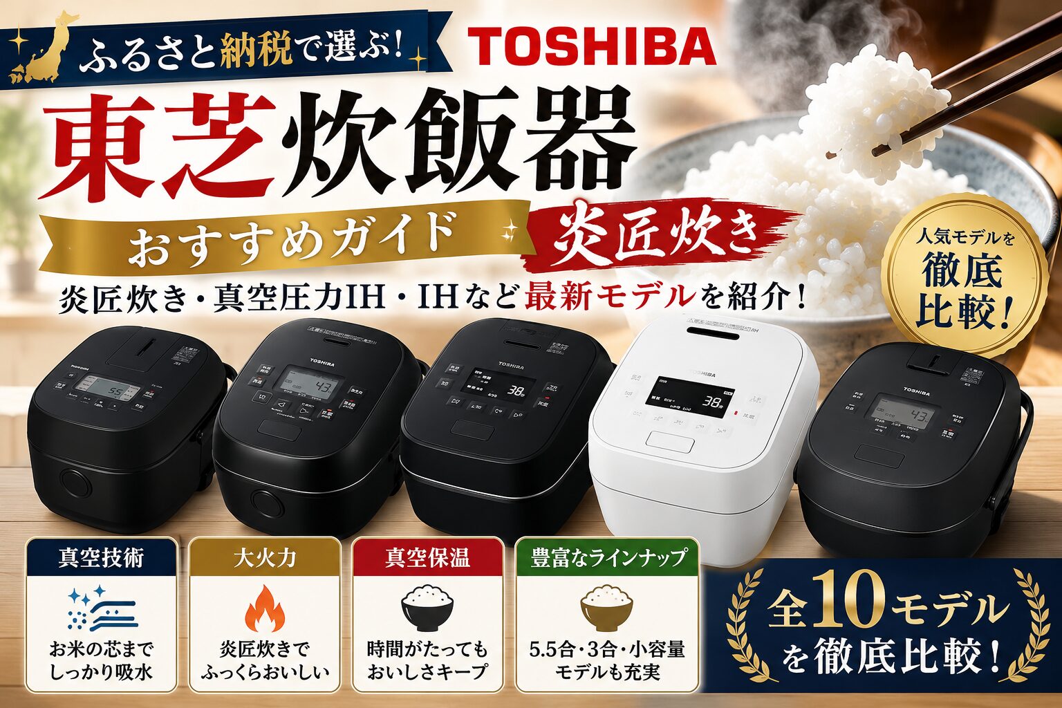ふるさと納税でもらえる東芝炊飯器おすすめガイド｜炎匠炊き・人気モデルを比較
