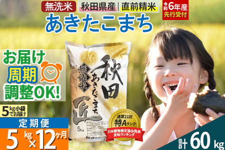 無洗米】＜令和6年産 予約＞秋田県産 あきたこまち 5kg (5kg×1袋) ×12回