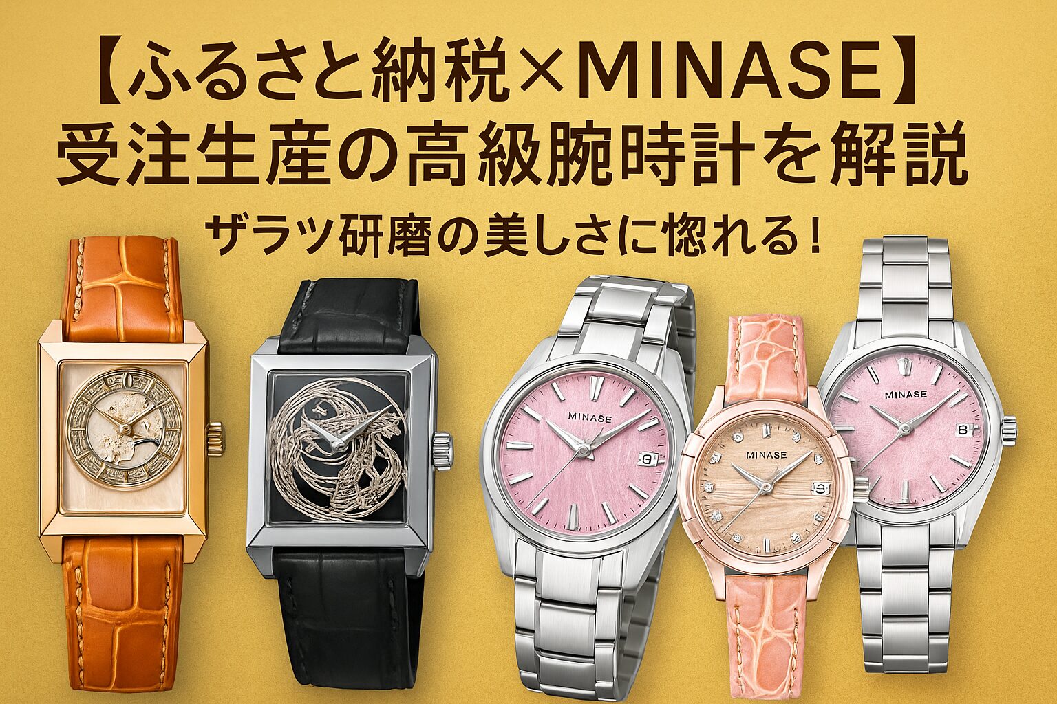 ふるさと納税で選べるMINASEの高級腕時計4モデル（稲鳳・桜見月・Uruga・LunaArch）