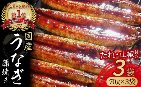 うなぎ蒲焼きカット 3袋セット（計210g）