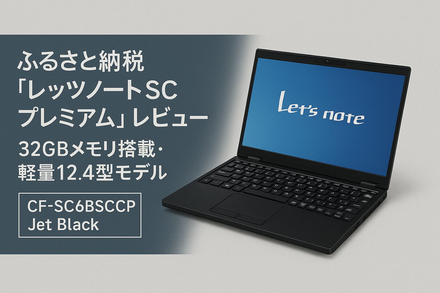 ふるさと納税の返礼品として提供されるパナソニック レッツノートSC プレミアム CF-SC6BSCCP（Jet Black）の外観。32GBメモリ搭載の軽量12.4型モバイルノート