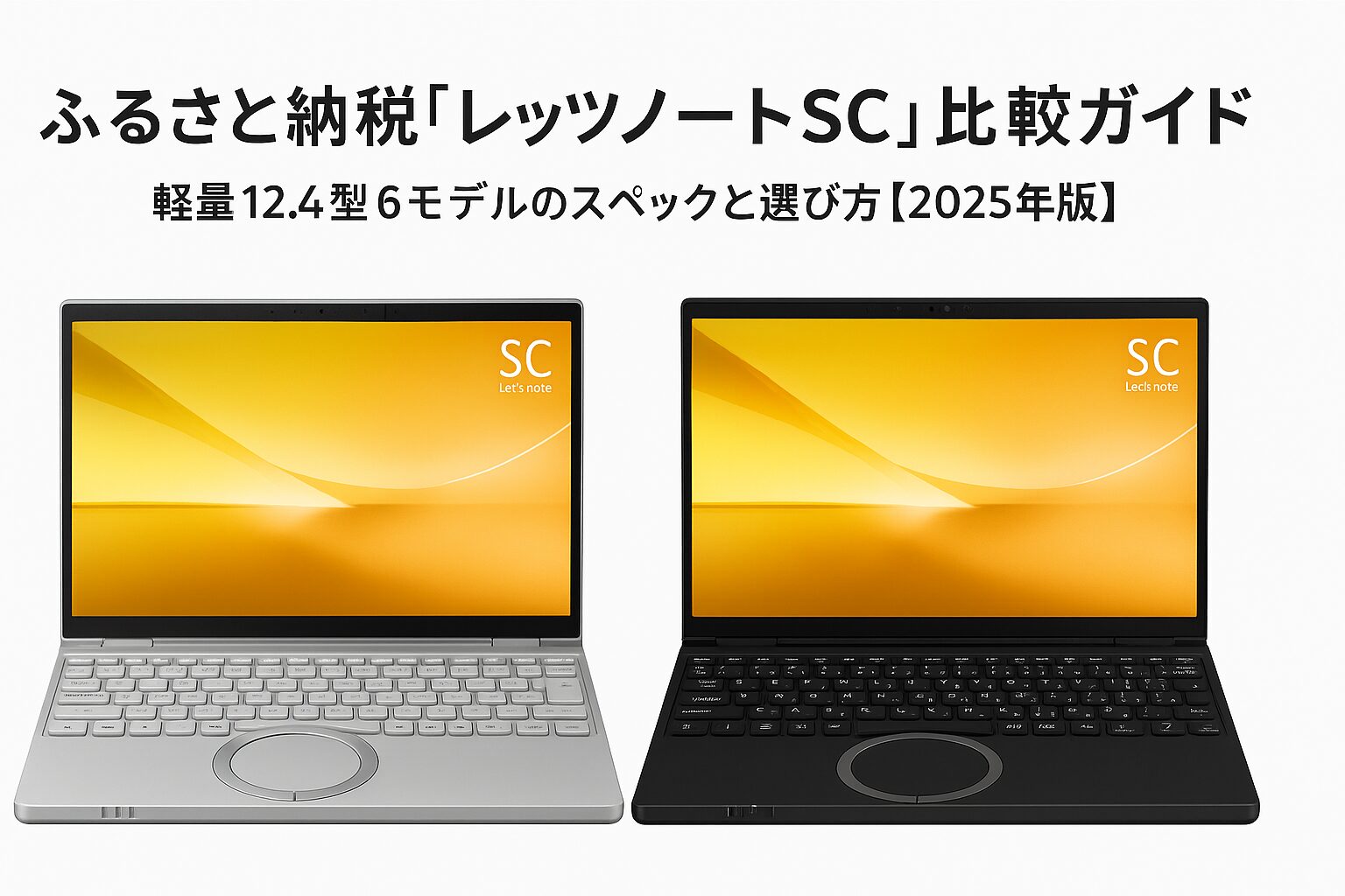 レッツノートSCシリーズ比較ガイド（2025年版）。軽量12.4型のプレミアム64GB・32GBモデルと標準モデル6機種を並べて紹介するアイキャッチ画像。
