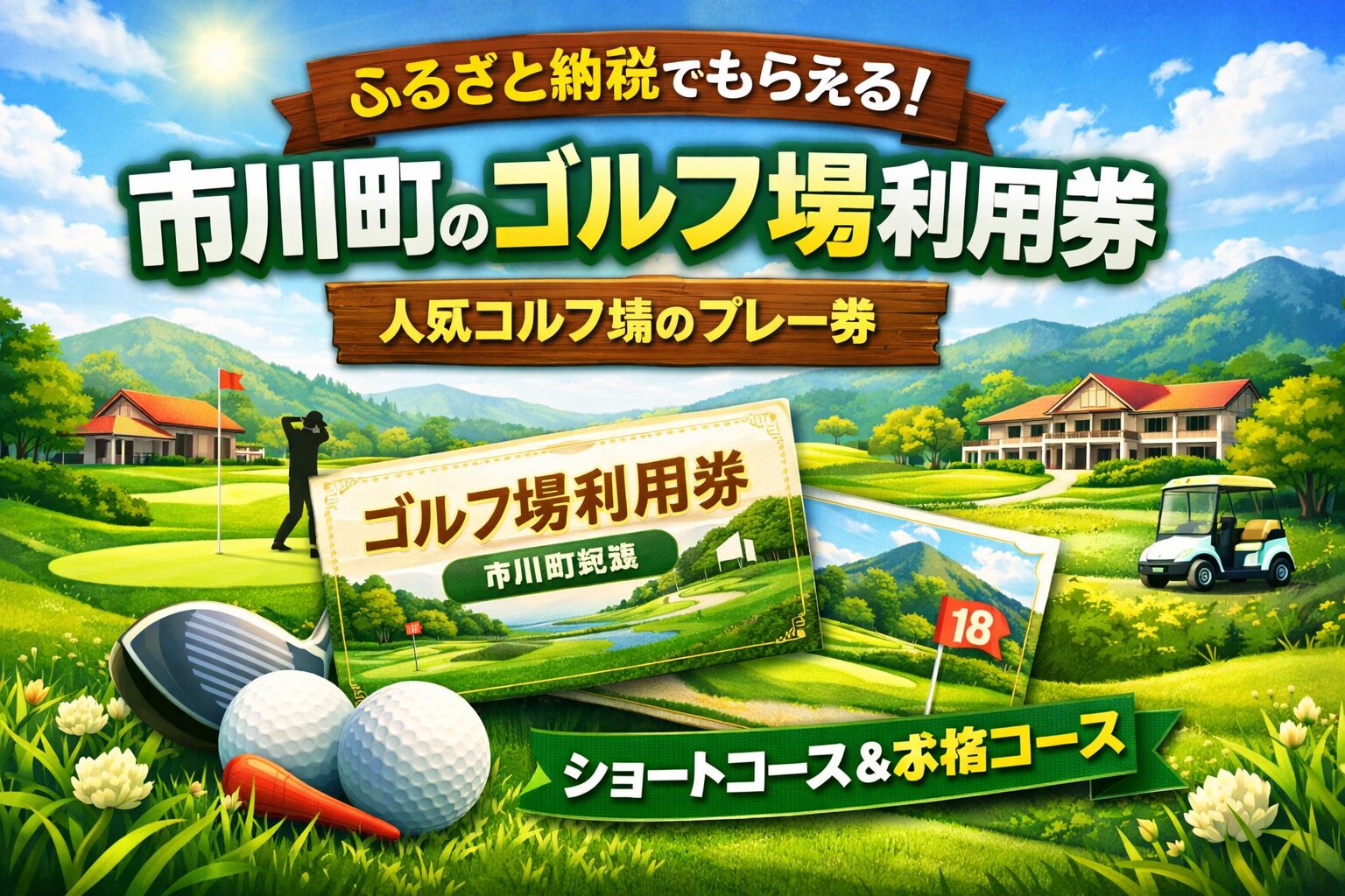 市川町のゴルフ場利用券｜ふるさと納税で選べるショートコースと本格ゴルフコースのプレー券イメージ