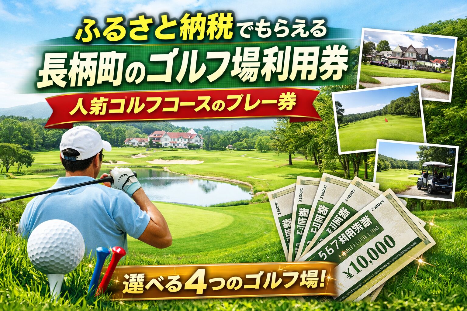 長柄町のゴルフ場利用券｜ふるさと納税で選べる丸の内倶楽部・千葉国際CC・ミルフィーユGC・長南パブリックの比較イメージ